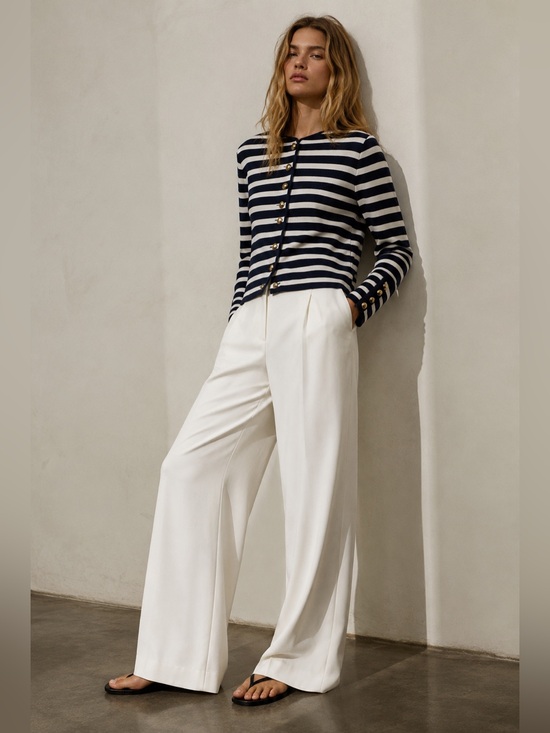 Zara Sweaters - Zara Navy & White Striped Knit Cardigan with Gold Buttons – XL
